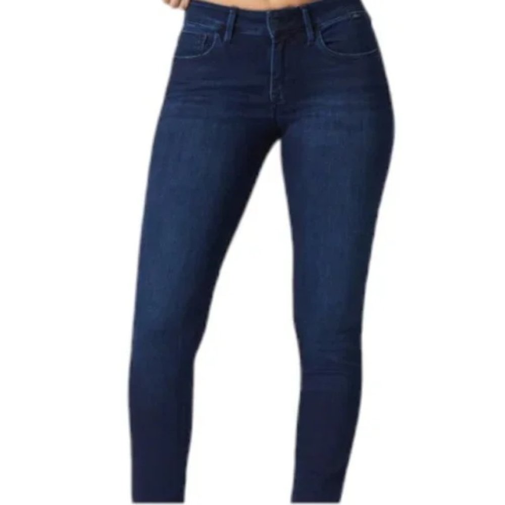 Women's Mid Rise Skinny Jeans/dark blue/ raw hem
